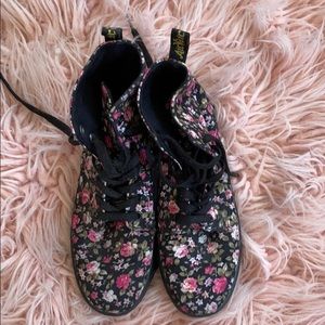Black and pink floral Doc Marten booties size 7